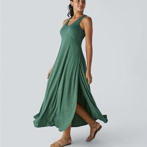 Halara U Neck Backless Split Flowy Maxi Casual Dress